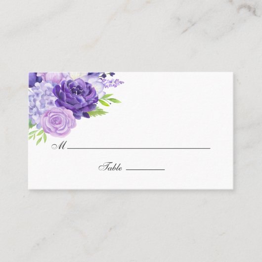 Carte De Placement Mariage Fleuris Aquarelle Ultra Violet (Devant)