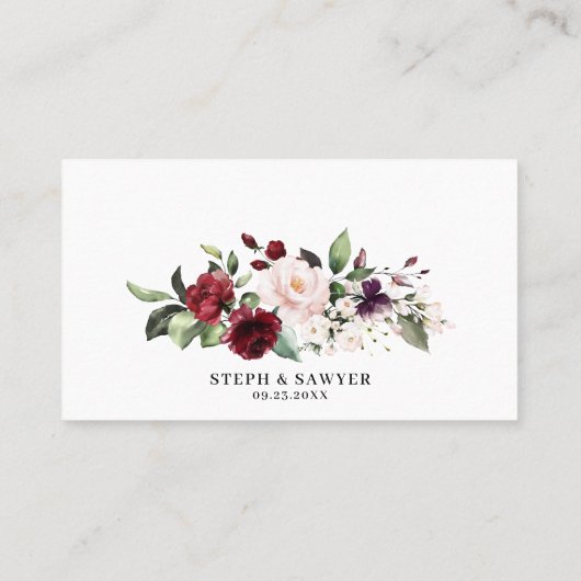 Carte De Placement Mariage Fleurs Aquarelles Rouge et Violet Bohème (Dos)