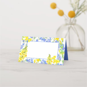Carte De Placement Mariage floral aquarelle jaune bleu de fleur sauva