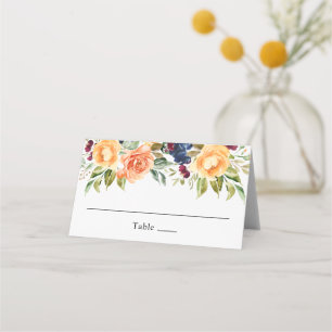 Carte De Placement Mariage Floral Aquarelle Rustique d'Automne
