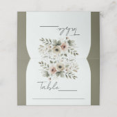 Carte De Placement Mariage floral aquarelle vert olive kaki (Extérieur déplié)