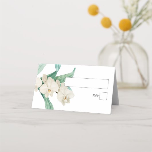 Carte De Placement Mariage Floral aux Orchidées Blanches à l'Aquarell (Devant)