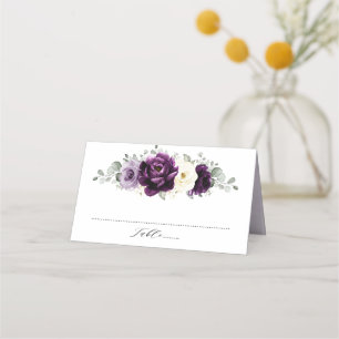 Carte De Placement Mariage floral blanc blanc blanc blanc de prune d'