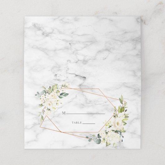 Carte De Placement Mariage floral blanc blanc en marbre géométrique c (Extérieur déplié)