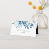 Carte De Placement Mariage floral bleu aquarelle (Dos)