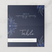 Carte De Placement Mariage floral bleu argenté et marine (Extérieur déplié)
