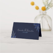 Carte De Placement Mariage floral bleu argenté et marine (Dos)