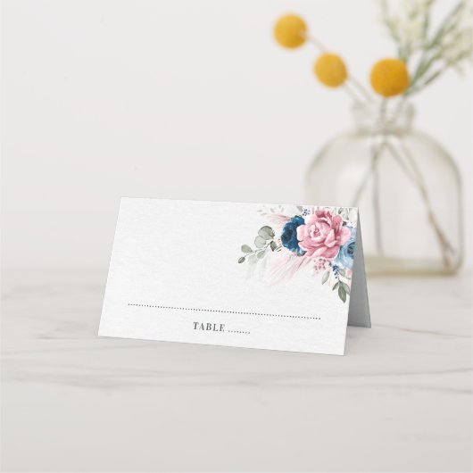 Carte De Placement Mariage floral bleu bleu bleu pastel rose (Devant)