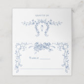 Carte De Placement Mariage Floral bleu bleu de la Renaissance (Extérieur déplié)