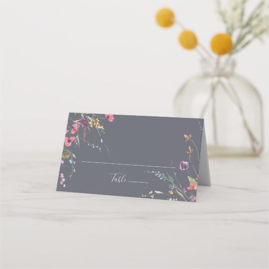 Carte De Placement Mariage floral bleu classique (Devant)