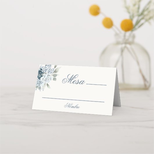 Carte De Placement Mariage Floral Bleu espagnol (Devant)