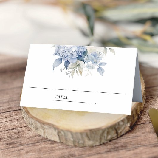 Carte De Placement Mariage floral bleu et blanc