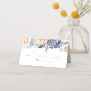 Carte De Placement Mariage floral bleu et bracelet