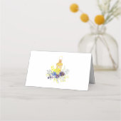 Carte De Placement Mariage Floral bleu et jaune (Dos)