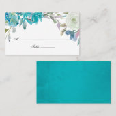 Carte De Placement Mariage floral bleu et turquoise (Devant / Derrière)