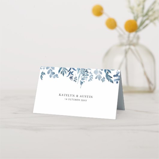Carte De Placement Mariage floral bleu foncé (Dos)
