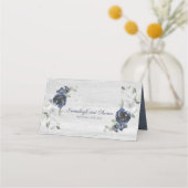 Carte De Placement Mariage floral bleu marine gris argent (Dos)