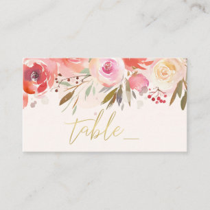 Carte De Placement Mariage Floral Blush Rose Watercolor Gold Script