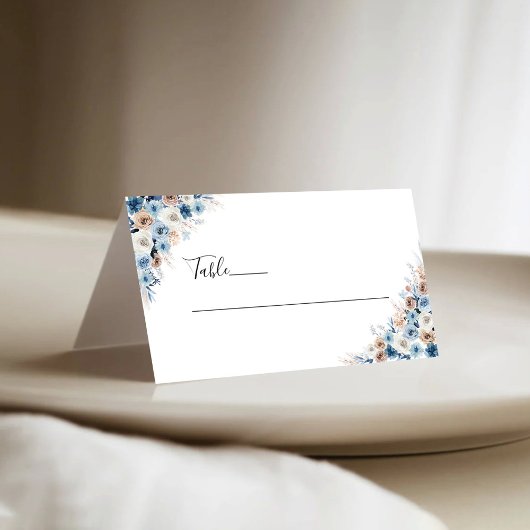 Carte De Placement Mariage floral Boho bleu plié