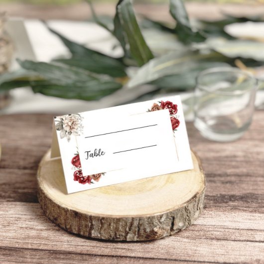 Carte De Placement Mariage floral Bourgogne et argent