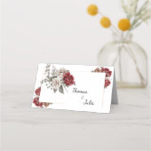 Carte De Placement Mariage floral Bourgogne et argent (Dos)
