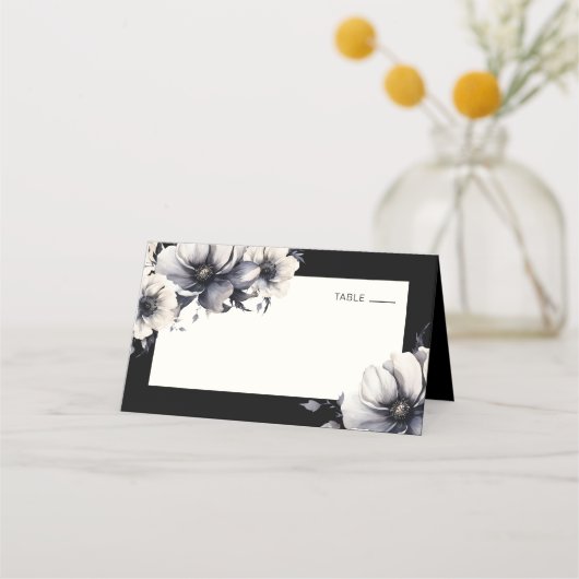 Carte De Placement Mariage floral chic de Boho noir (Devant)