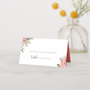 Carte De Placement Mariage floral de corail de Bohême