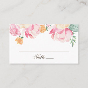 Carte De Placement Mariage floral de jardin à l'aquarelle rose et pêc