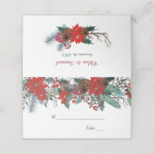 Carte De Placement Mariage floral de la frontière rouge Poinsettia (Extérieur déplié)