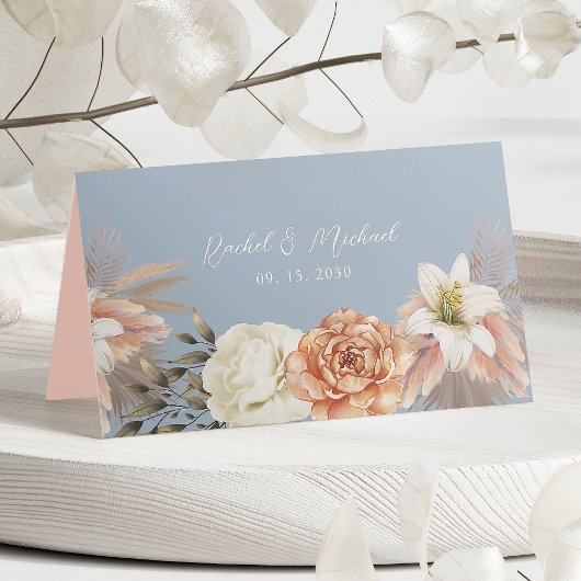 Carte De Placement Mariage floral de Pêche bleue Dusty