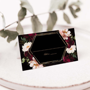 Carte De Placement Mariage Floral de Pivoines Rouge Burgundy Sombre e
