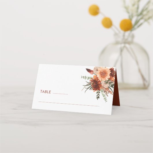 Carte De Placement Mariage Floral de rouille en terre cuite (Devant)