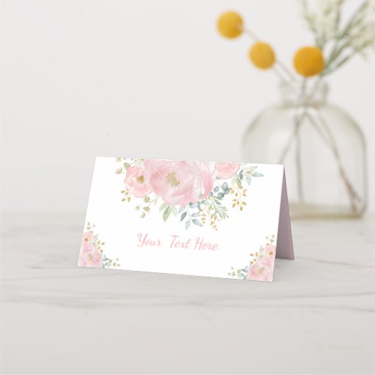 Carte De Placement Mariage Floral de Verdure à l'Aquarelle Rose Tendr (Devant)