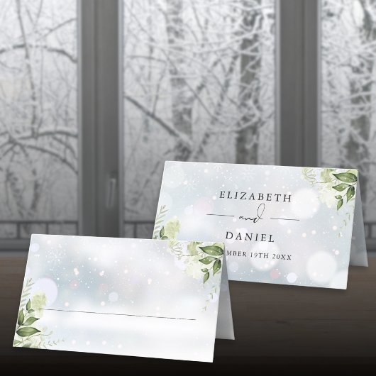 Carte De Placement Mariage Floral de Verdure Rustique Hiver Flocons d