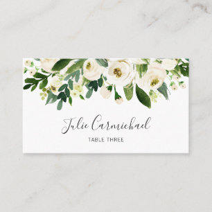 Carte De Placement Mariage Floral Élégant à l'Aquarelle Blanche