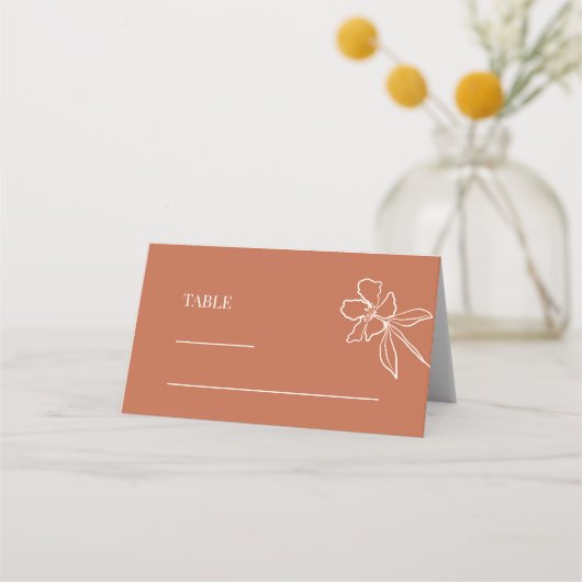 Carte De Placement Mariage floral en terre cuite minimal (Devant)