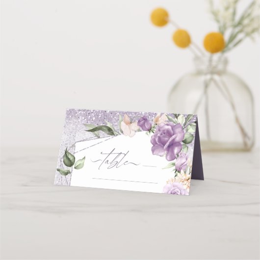 Carte De Placement Mariage floral étincelles Mauve ID889 (Devant)