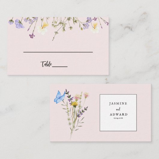 Carte De Placement Mariage Floral Fleur de Champ Simple Moderne (Devant / Derrière)