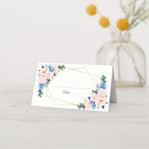 Carte De Placement Mariage floral géométrique bleu foncé rose