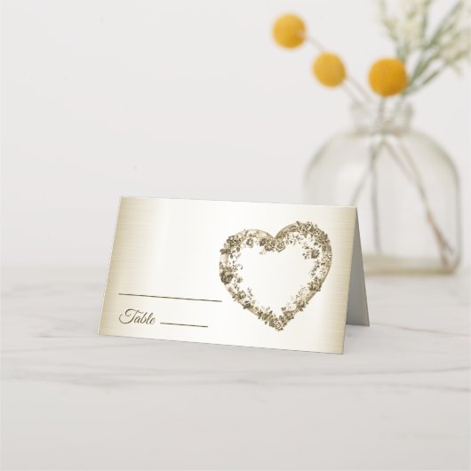 Carte De Placement Mariage Floral Golden Ornate Heart Frame Party (Devant)