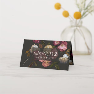 Carte De Placement Mariage Floral Maussade Noir Bourgogne Romantique