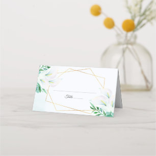 Carte De Placement Mariage floral moderne géométrique blanc Calla Lil
