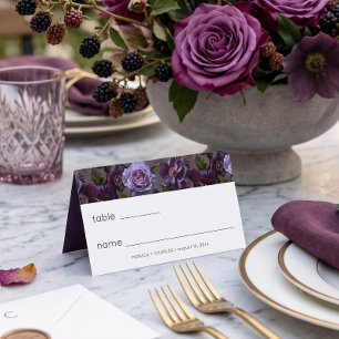Carte De Placement Mariage Floral Moderne Violet Lavande Sombre et My