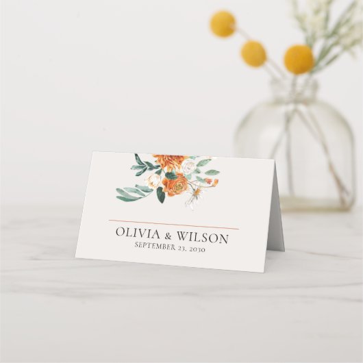 Carte De Placement Mariage Floral Orange Boho Fall (Devant)