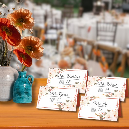 Carte De Placement Mariage Floral Orange Brûlé