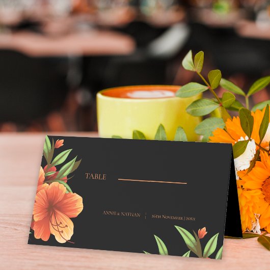 Carte De Placement Mariage floral orange foncé tendance