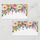 Carte De Placement Mariage floral peint noir Table Place Cartes. (Devant / Derrière)