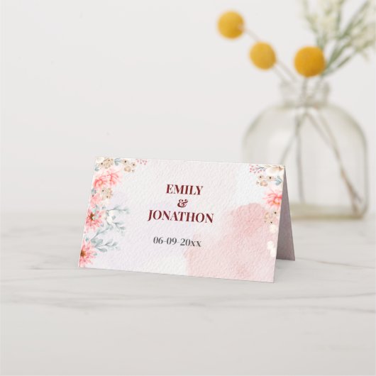 Carte De Placement Mariage floral rose chic (Devant)