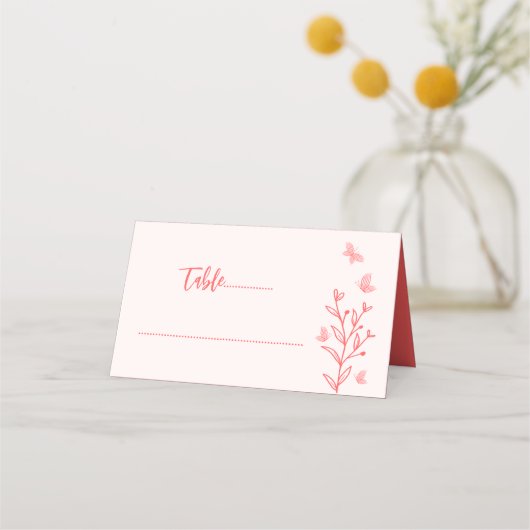 Carte De Placement Mariage floral rose corail simple (Devant)