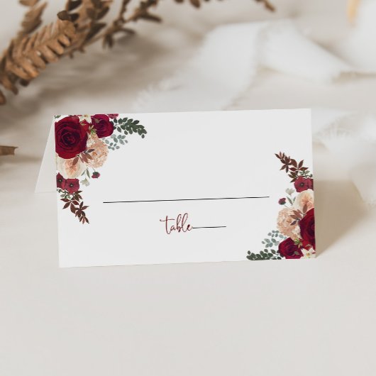 Carte De Placement Mariage floral rose de Bourgogne